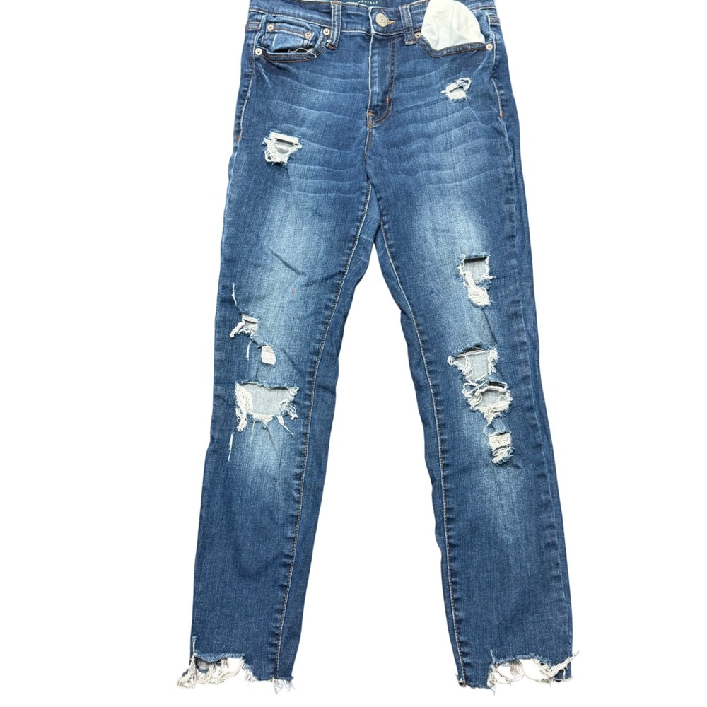 Aeropostale High Waisted Cropped Jeggings 2 Medium Wash Distressed Ripped Denim